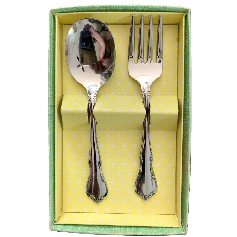 ONEIDA Chateau Child, Toddler Quality Stainless Steel Spoon Fork Set NOS MCM Vtg
